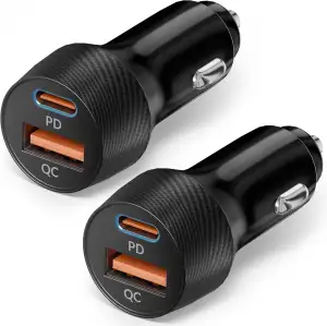 2-Pack 60W USB C Auto Ladegerät, 2-Port Zigarettenanzünder 12V Adapter 40W+20W P
