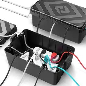 wasserdichte Outdoor Kabelbox, extra große, 7 Kabeleingänge Staubdichte Elektrobox für Gartenpumpen, Beleuchtung, Steckdosenleisten, Robuste Wandbefestigung mit Dichtungsring, Schwarz