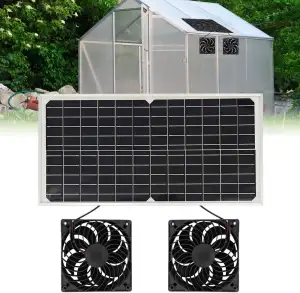 Solar Ventilator Gewächshaus, 16W Solarlüfter Gartenhaus mit DC Doppelventilator