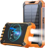 GOODaaa Wireless Solar PowerBank 26800mAh mit 6 Ausgänge 4 Eingänge Solarladegerät 15W Schnellladung Tragbares Ladegerät für alle Mobilen Geräte mit Zwei Taschenlampen und Karabiner