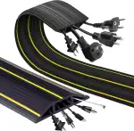 2.5M/8,2 ft Kabelbrücke, Kabelkanal Boden Flach mit 3 Kabelkanäle, Zuschneidbar Gummi Kabelschutz...