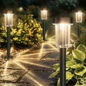 6 Stück LED Solarleuchten Garten Warmweiß, 5.8×5.8×38cm, Bis zu 12 Stunden Licht
