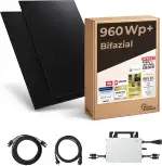 Kleines Kraftwerk 960W Balkonkraftwerk mit Ziegeldach-Halterung – 800W Wechselrichter, 2× 480W bifaziale Solarmodule, 5 m Kabel, Steckdose – Solaranlage Komplettset Balkon