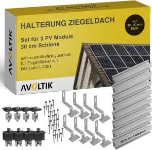 Solar Halterung Ziegeldach I Set für 3 PV Module 30-40mm I Solarmodul Halterung 