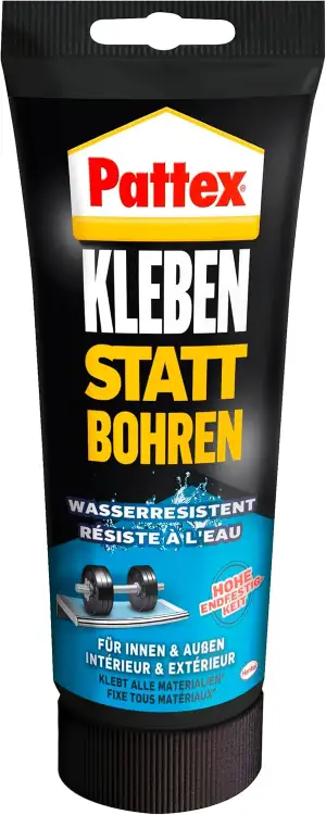 Pattex Montagekleber Kleben statt Bohren Wasserresistent, Kraftkleber für innen 