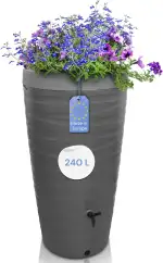 YourCasa Regentonne 240 Liter [Wave Design] Regenfass Frostsicher aus Kunststoff - Regenwassertonne mit Wasserhahn - Regenwassertank Garten Regenwassersammler Wasserfass Regentonne schmal (Grau)