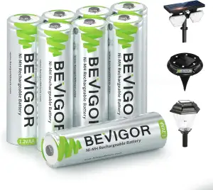 BEVIGOR 8 Stück 1000mAh 1.2V wiederaufladbare Solar-Batterien, leistungsstarke A