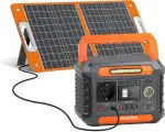 FlashFish 230Wh Tragbare Powerstation mit Solarpanel 60W, Solar Generator 300W(Spitze 600W) mit 2 DC-Anschlüsse, 4 USB-Anschlüsse, LED-Lichter, Notstromaggregat für Camping, Unterwegs,Stromausfälle