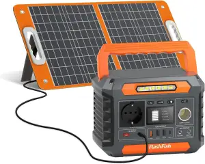 FlashFish 230Wh Tragbare Powerstation mit Solarpanel 60W, Solar Generator 300W(S