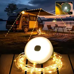 Campinglampe Lichterkette Aufrollbar, 10M LED Camping Tragbare, USB Wiederauflad