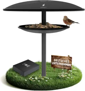 Vogelhaus mit Ständer wetterfest, rostfrei aus Stahl [XXL 40cm Dach] 2in1 Vogelf