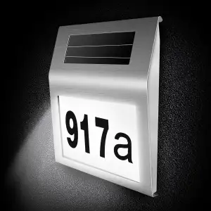 Edelstahl Hausnummer Solar Beleuchtete 2 LEDs Solarhausnummer mit Dämmerungsscha