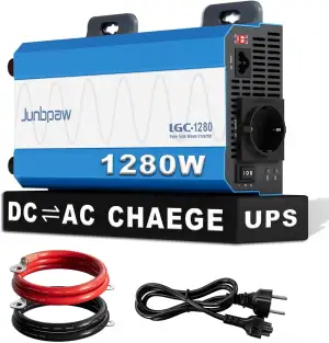 1280W Reiner Sinus Wechselrichter 12V auf 230V, USV & Ladefunktion für GEL/LiFePO4/Säure/AGM, Netzprioritätsumschaltung