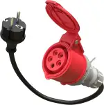 Poppstar 45cm CEE-Adapter IP44 als Elektoauto Zubehör (Schuko-Stecker: Typ E+F/CEE-Steckdose-Kupplung 16A, 5-pol), H07RN-F 3G2.5