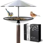 ROODZ Vogelhaus und Vogeltränke 2in1 mit Ständer Wetterfest, aus Rostfreiem Edelstahl, Designer-Vogelfutterstation, Vogelbad Stehend, Frostsicher Winterfest, Luxus Vogelfutterhaus Balkon