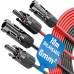ABSINA 2X Solarkabel 6mm2 10m H1Z2Z2-K schwarz & rot - PV Kabel 6mm2 10m UV-beständig - Solarkabel Verlängerung, PV Leitung, Photovoltaik Montage Zubehör, Solar Kabel 6qmm