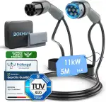 bokman Typ 2 Ladekabel, Modus 3 / 16A / 11 kW / 3-Phasig / 5 Meter, Typ 2 auf Typ 2 EV Ladekabel für Elektroauto mit Tragetasche und Mikrofasertuch