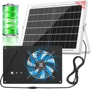 Solar Ventilator mit 15000mAh Akku & Timer, 25W 3500RPM Hochgeschwindigkeits Sol