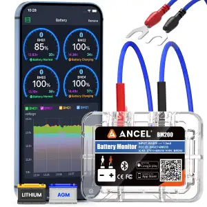ANCEL BM200Blue Batterie Monitor für 12V Lithium(LiFePO4) & Bleibatterien(Nass,E
