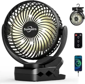 Sumairs 10000mAh Akku Camping Ventilator,14cm mit Lampe,9-55 Std.Laufzeit,Ultra-