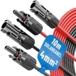 2X 10 Meter Solarkabel 4mm2 H1Z2Z2-K schwarz & rot von ABSINA - PV Kabel 4mm2 UV