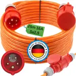 Starkstromkabel Phasenwender 16A H07BQ-F 5x2,5 Orange Starkstrom Verlängerungskabel CEE Verlängerung 16 Ampere Kabel Baustelle Werkstatt Industrie Geeignet Outdoor IP44 (25m Phasenwender)