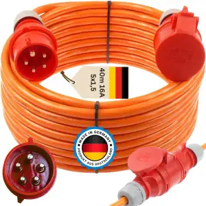 Starkstromkabel 16A H07BQ-F 5x1,5 Orange Starkstrom Verlängerungskabel CEE Verlä
