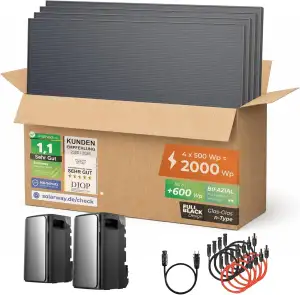 Solarway® Balkonkraftwerk 2000 Wp / 800 W mit 3,8 kWh Speicher – Komplettset Ste