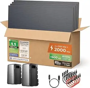 Solarway® Balkonkraftwerk 2000 Wp / 800 W mit 3,8 kWh Speicher – Komplettset Steckdose – 2× EcoFl...