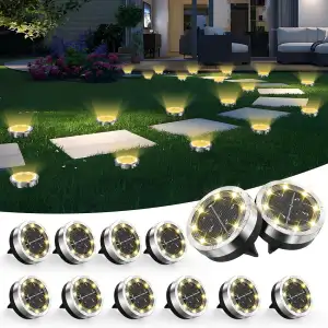 12 Stück Solar Bodenleuchten Aussen - 8 LED Warmweiß Solarlampen für Außen Garte
