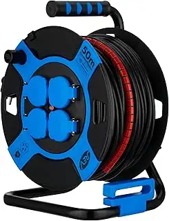REV Kabeltrommel 50m Outdoor - mit Kabelschutz, 4 Schutzkontaktsteckdosen, IP44,