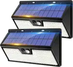 vighep Solarlampen für Außen mit Bewegungsmelder, 318 LED Superhelle Solarleuchten, Aussenleuchte mit 3 Modi, IP65 Wasserdichte Aussenlampe für Garten, Garage, Haustür, Treppe, Kaltweiß, 2 Stück
