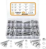 VIGRUE 408 Stück M5 M6 M8 Sechskantschrauben Edelstahl A2 Schrauben Set mit Muttern Unterlegscheiben DIN933 Bolzen Vollgewindeschrauben Maschinenschrauben Gewindeschrauben zur Reparatur