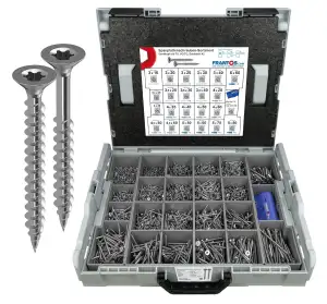FRANTOS L-BOXX Spanplattenschrauben Sortiment Edelstahl A2 3.151 tlg. + TX Bit-S