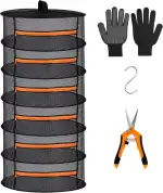 Desy & Feeci 6-lagiges Netz-Abtropfgestell zum Aufhängen von Kräutern, Trockennetz mit orangefarbenen Reißverschlüssen