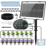 Solar Bewässerungssystem, Garten Automatisches Bewässerungs mit 22 Modi Timer, 15M Schlauch & 15 Tropfstrahler, Tropfbewässerung Set für Balkon, Hochbeet, Gewächshaus & Outdoor Topfpflanzen (3W)