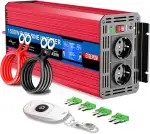 1500w Wechselrichter 12v Auf 230v Reiner Sinus Spannungswandler mit 2 EU-Steckdose und Einer 2,1A USB,Drahtlose Fernsteuerung,LCD Bildschirm und 2 Lüftern-Spitzenleistung 3000w Kfz Konverter