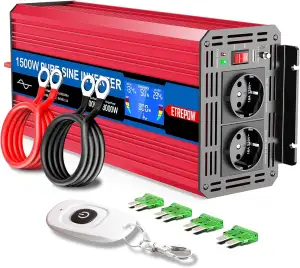 1500w Wechselrichter 12v Auf 230v Reiner Sinus Spannungswandler mit 2 EU-Steckdo