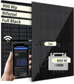 VALE Balkonkraftwerk Bifazial 900 Wp Full Black - EcoFlow Stream Wechselrichter 800 W - Hochwertiges Solarpanel Set - 5m AC-Kabel - inkl. App-Steuerung