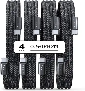 LISEN 60W USB C Kabel, [4er Pack, 0,5M 1M 1M 2M] USB C auf USB C Kabel Set, PD 3