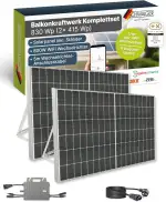 SCHWAIGER Balkonkraftwerk Komplettset 830 Wp I 2× 415 Wp Solarpanels inkl. Ständerwerk, 800W WiFi Wechselrichter, 5m Anschlusskabel I Plug & Play Solaranlage Photovoltaik für Balkon & Garten
