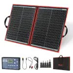 DOKIO Solarpanel Faltbar 100W Monokristalline Solarmodule Tragbar mit Solarladeregler (LCD Anzeige + 2 USB Ausgang), PV Kabel (3 Meter), 5 DC Adapter