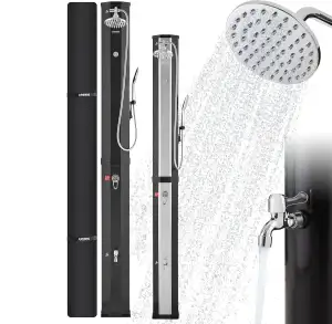 Arebos Solardusche 60 L | mit Handbrause & Thermometer | Wassertemperatur bis zu