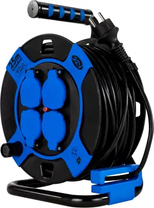 REV Kabeltrommel, IP44, Outdoor, 4 Schutzkontaktsteckdosen, 25m, schwarz