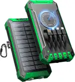 Solar Powerbank 26800mAh mit integrierten 4 Kabeln, Wireless Power Bank USB-C Ausgang/Eingang 15W Schnellladung für Handy, Tragbares Solar Ladegerät Externer Akku mit Taschenlampen