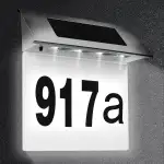 Edelstahl Hausnummer Solar Beleuchtete 4 LEDs Solarhausnummer mit Dämmerungsschalter IP65 Wasserdicht Außen mit Nummern 0-9 & Buchstaben a-h