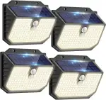 nipify Solarlampen für Außen mit Bewegungsmelder, 3 Modi Solar Bewegungsmelder Aussen,IP65 Wasserdichte Außenleuchte,138 Superhelle LED Solarleuchten Outdoor für Garten Garage Hof Stufen[4 Stück]