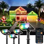 Linkind 4er Intelligent Solar Strahler für Außen RGBTW, MPPT Solar-Tech, 16Mio. Farbe Bunt, APP & Gruppen-steuerung, Musiksync, Lichtshows, IP65 Aussenstrahler Baumstrahler SL5C