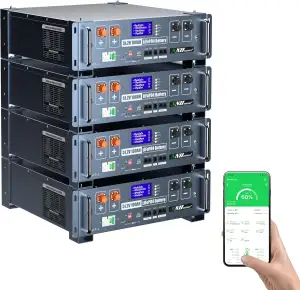 NNH 48V Server Rack Batterie,100AH Lithium Batterie(4-Pack),Unterstützt WLAN/Bluetooth,20.48kWh 3U-Serverrack,RS485/CAN,mit 100A BMS und Feuerlöscher,für Solar, Off-Grid, Haushalt, Energiespeicher