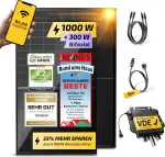 Solakon 1000W Balkonkraftwerk - Balkonkraftwerk 800W komplett Steckdose - neuester 800 Watt Wechselrichter - Solaranlage Komplettset, 500W bifaziale Solarmodule inkl Zubehör - 5m Kabel, Ohne Halterung